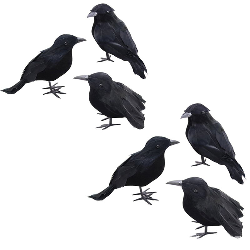 Realistic Black Feathered Crow Halloween Props - Flocked Animal Scary Decor for Ghost Festival & Party Ornaments