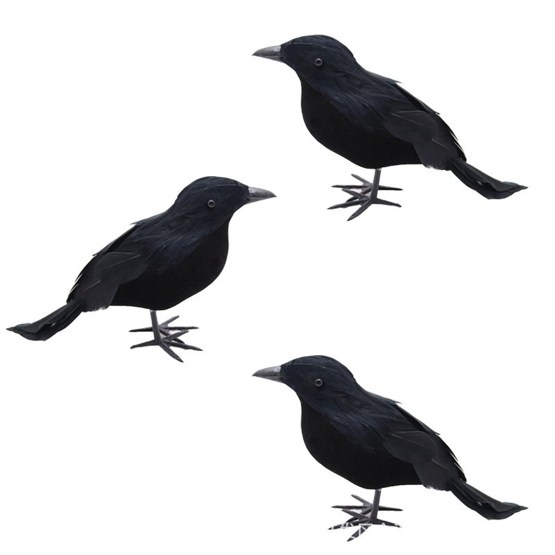 Realistic Black Feathered Crow Halloween Props - Flocked Animal Scary Decor for Ghost Festival & Party Ornaments - 图片 9