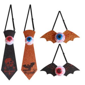 Halloween Luminous Bow Tie & Necktie for Kids Adults, Pumpkin Skull Bat Costume Party Decoration Accessories