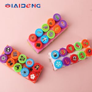 10-Pack Halloween & Christmas Cartoon Round Stamps Set with 5-Color Inkpad for Kids' Handbooks, Party Favors, and Fun Crafts