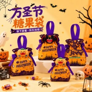 New Halloween Trick-or-Treat Canvas Bag - Spooky Pumpkin & Ghost Candy Gift Pouch for Kids & Parties
