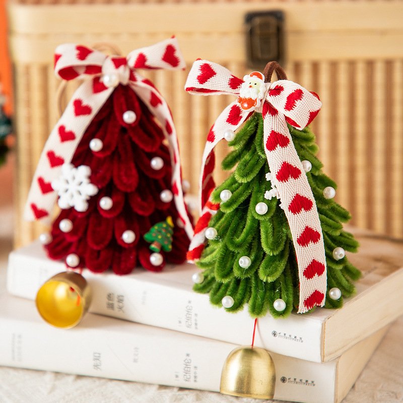 DIY Chenille Stems Christmas Tree Craft Kit - Homemade Christmas Ornament Car Hanging Decor & Headband Set with String Lights - 图片 4