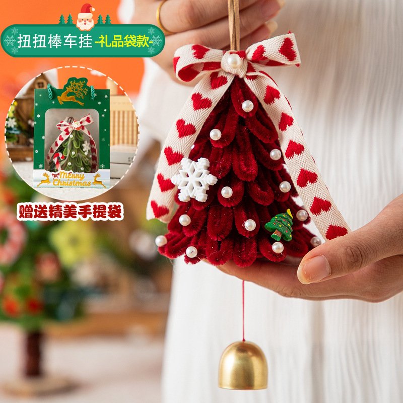 DIY Chenille Stems Christmas Tree Craft Kit - Homemade Christmas Ornament Car Hanging Decor & Headband Set with String Lights - 图片 6