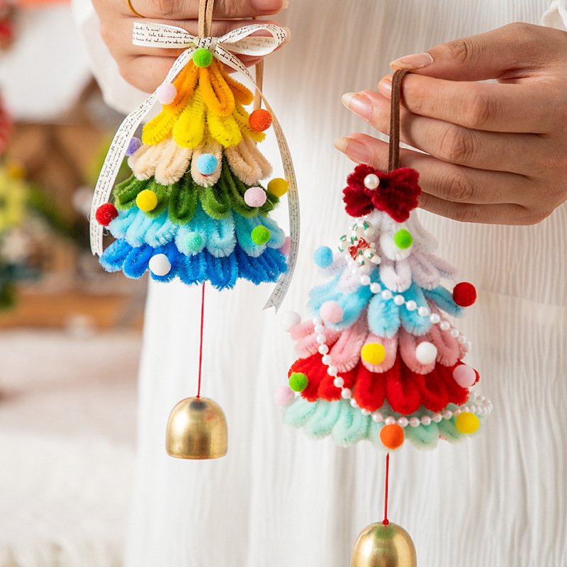DIY Chenille Stems Christmas Tree Craft Kit - Homemade Christmas Ornament Car Hanging Decor & Headband Set with String Lights - 图片 5