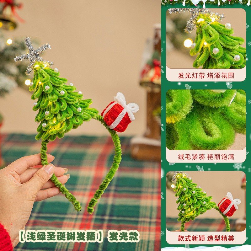 DIY Chenille Stems Christmas Tree Craft Kit - Homemade Christmas Ornament Car Hanging Decor & Headband Set with String Lights - 图片 28