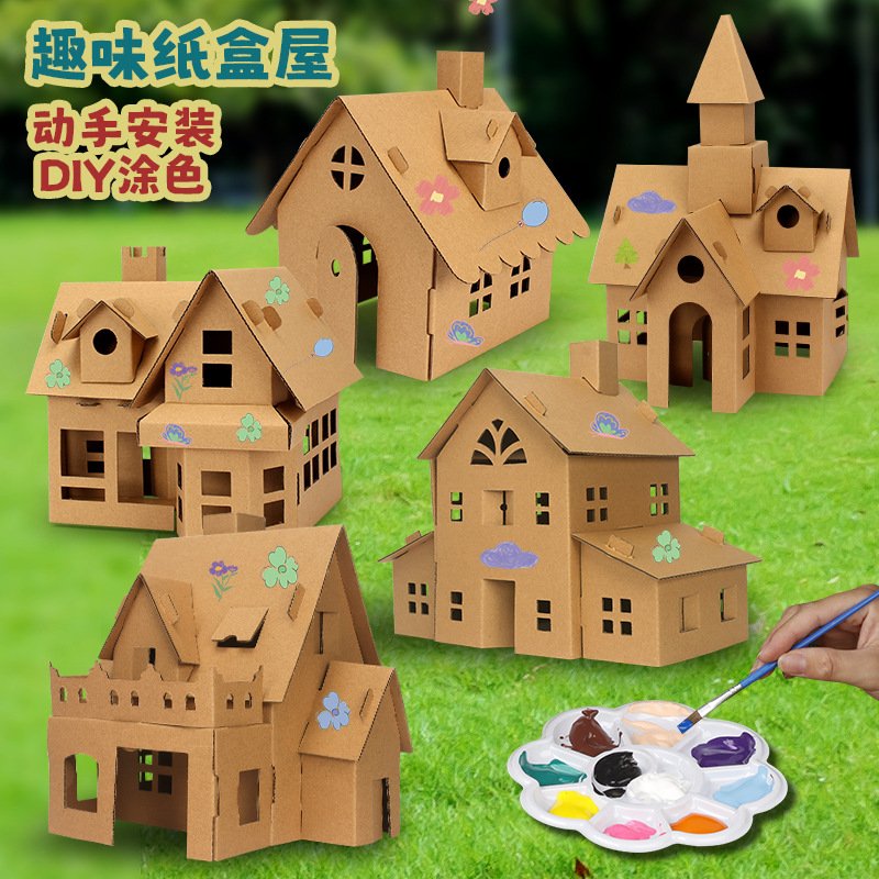 DIY Kids Cardboard Playhouse Craft Kit - Handmade Christmas Paper House Toy & Gift