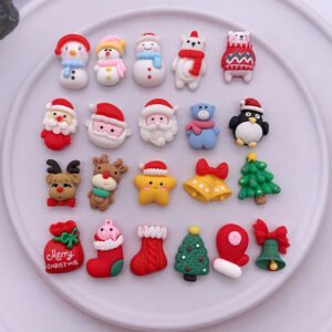 DIY Christmas Resin Flatback Cabochons Santa Snowman Elk Miniature Figurine Charms for Cream Clay Phone Case Craft Decor
