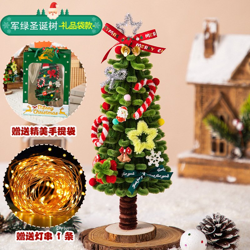 DIY Chenille Stems Christmas Tree Craft Kit - Homemade Christmas Ornament Car Hanging Decor & Headband Set with String Lights - 图片 16