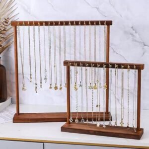 Solid Wood Jewelry Display Stand Desktop Necklace Storage Rack Organizer for Retail Vendor Night Market Livestream