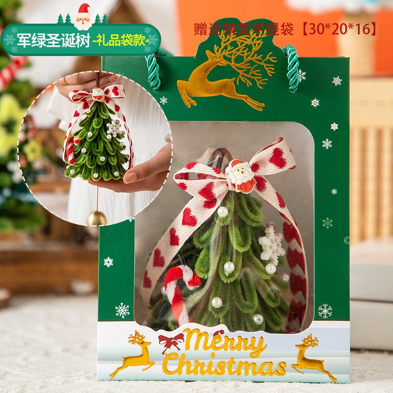 DIY Chenille Stems Christmas Tree Craft Kit - Homemade Christmas Ornament Car Hanging Decor & Headband Set with String Lights - 图片 3